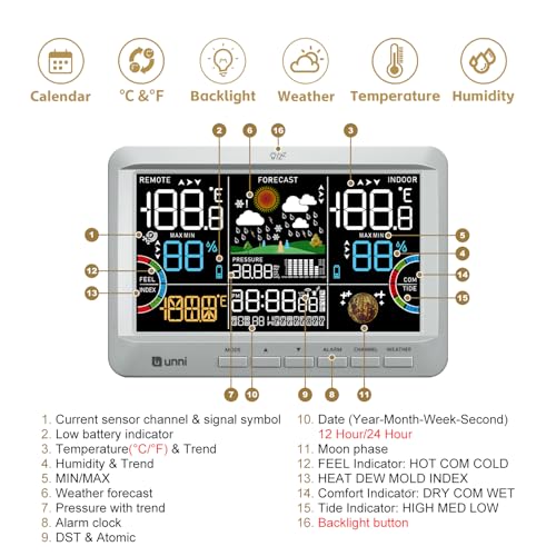 Weather Station Indoor Outdoor Thermometer Wireless Atomic Clock Grey - color: Grey