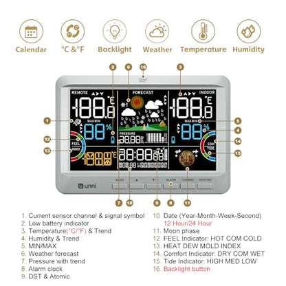Weather Station Indoor Outdoor Thermometer Wireless Atomic Clock Grey - color: Grey
