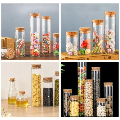 10PCS 60ml/2oz Empty Clear Borosilicate Glass Test Tubes Flat Test Tubes with Cork Stoppers Vials Jars Container Holder Message Bottle for Scientific Experiments Bath Salt Tea Candy Party Favor