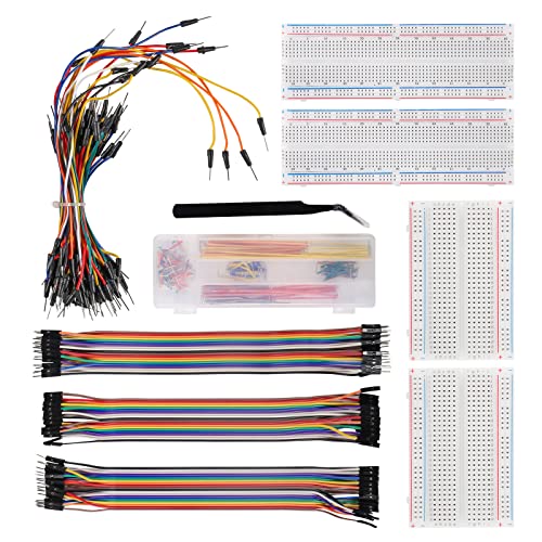 Breadboard Jumper Wires Kit 4pcs 400 & 830 Point Solderless Breadboards, 560pcs 2-125 mm U-Shape JumperWires &Tweezer, 65pcs M/M Flexible Jumper Wire and 3pcs 20pin Dupont Wire for Arduino