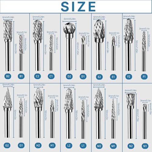 20 Pcs Double Cut Carbide Rotary Burr Set 1/8" Shank Compatible with Dremel for Metal Glass Woodworking, Drilling, Carving, Engraving, Polishing Cutting with 2 Collets