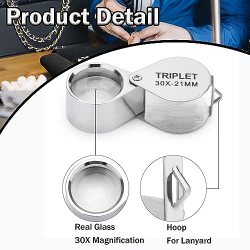 Rongon 30X Pocket Jewelers Loupe, 5PCS Foldable Handheld Magnifier
