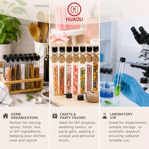 12x75mm Glass Test Tubes with Black Screw Caps, 5ml Boro Glass Test Tubes for Scientific Experiments, Candy Storage, Party and Home Decorations, Plant Propagation and Holiday Gifts, HUAOU, Pack of 10 - size: 12x75