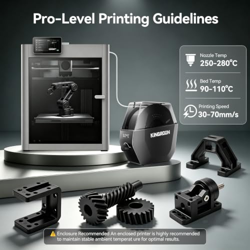 Kingroon PA6 Nylon 3D Printer Filament 1.75mm, 1kg Black Filament, High Strength Filament for Engineering Parts, Dimensional Accuracy +/- 0.02mm - color: 1kg Black, size: Nylon