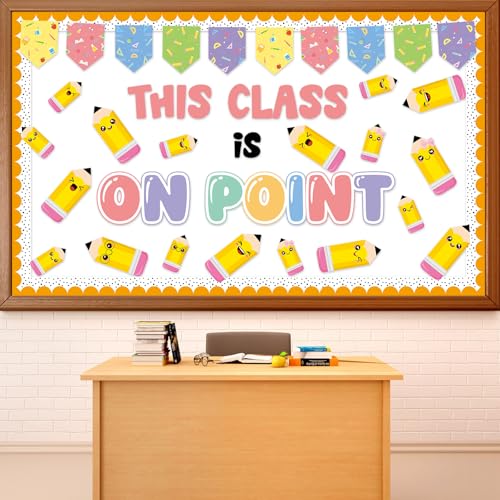 Classroom Bulletin Board Set This Class is on Point Inspirational Classroom Decor Colorful Cute Pencil and Flags Paper Cutouts for Teacher Back to School Chalkboard Wall Door Decor - style: Colorful Pencil