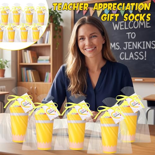 Cutecrop 52 Pcs Back to School Teachers Gifts Coffee Cup Fuzzy Socks - style: Yellow Crayon