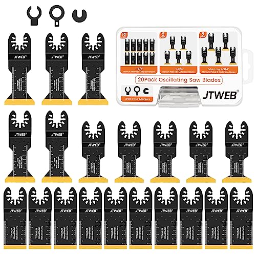 JTWEB 20PCS Titanium Oscillating Saw Blades Metal Cutting, Multitool Blades 3 Types Multi Tool Blades Kits Wood and Metal Nail Plastic Oscillating Tool Blade for Milwaukee Bosch Rockwell - color: 20PCS