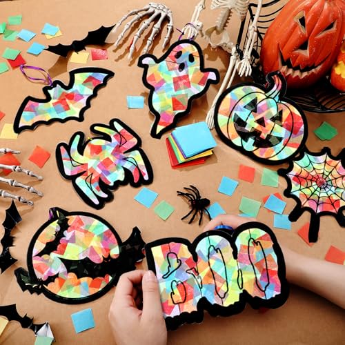 Eersida 32 Pcs Halloween Suncatchers Paper Craft DIY Ghost Pumpkin Spider - style: Halloween Style
