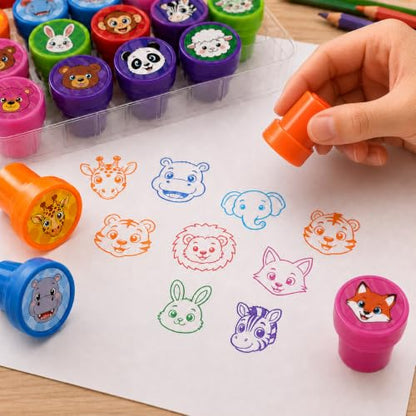 Cinrobiye 24 Pcs Animal Stampers for Kids, Pre-Inked Safari Zoo Party Favor Set, Animal Theme Birthday Party Supplies, Classroom Rewards, Goody Bags, Piñata Fillers - color: Animal Face