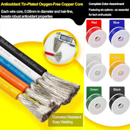 150Ft 16 Gauge Wire 6 Colors Electrical Wires 16AWG 600V Tinned Copper Silicone Wires Electric Stranded Hook Up DIY Wires Kit Insulated for Flexibility & Durability Ideal for Elec Wiring Proj