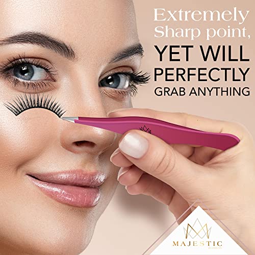 Majestic Bombay Fine Point Tweezers, Eyebrows, Facial Hair, Women and Men - color: Pink