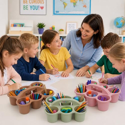 6 Pack Classroom Caddy With Handle for School Supplies, Groovy - color: Groovy