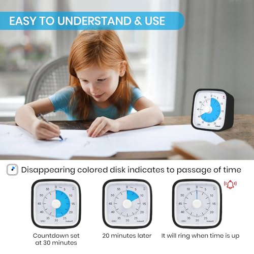 Yunbaoit Visual Timer for Kids, Silent 60-min Countdown Timer, Black Blue - color: Black Blue