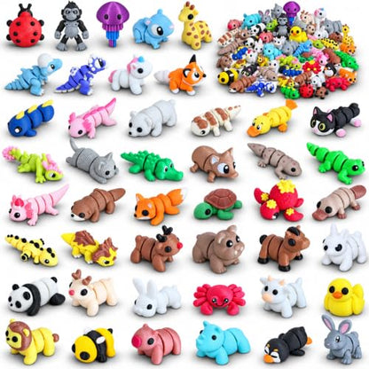 48 PCS Mini 3D Printed Animals Small Pack, Articulated 3D Animal Fidget Toys, Small 3D Printed Animal Figures for Party Favors, Goodie Bags and Classroom Activities - color: Brown