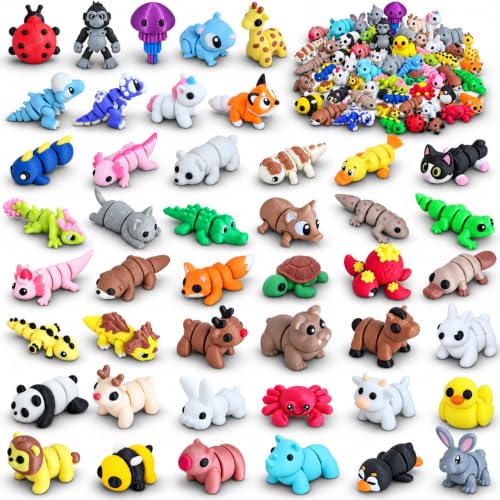 48 PCS Mini 3D Printed Animals Small Pack, Articulated 3D Animal Fidget Toys, Small 3D Printed Animal Figures for Party Favors, Goodie Bags and Classroom Activities - color: Brown