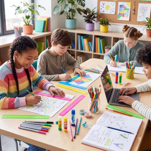 Eboot 50 Pack 12 in Clear Plastic Rulers Bulk for Classroom, School, Colorful - color: Blue,Pink,Green,Yellow