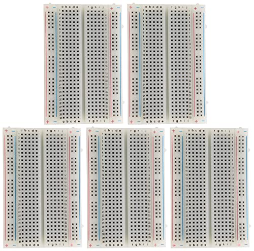 5 Pack Solderless BreadBoard with 400 Tie-Points, 2 Distribution Strips, 3.3 x 2.1 x 0.3 (84 x 54 x 9mm) - Electronix Express - style: 5 Pack