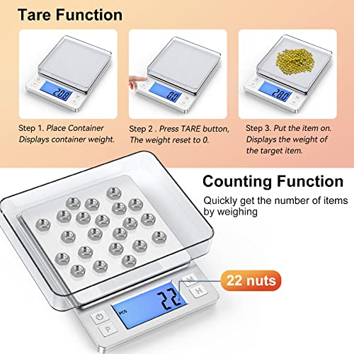 BOMATA Upgraded Small Food Scale with 0.1 g/0.001 oz High Precision - size: 0.1g/3kg Silver (Rechargeable)