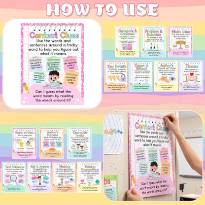 Ctosree 15 Pcs Reading Comprehension Posters for Classroom 14 x 10'' - style: Composition