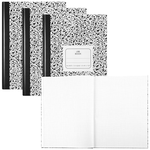 Humyoun 3 Pack Laboratory Notebook, 5 x 5 Quad Ruling Lab Notebook Graphing Notebooks Graph Paper Black Marble Composition Cover, 10.13 x 7.88 Inch, 96 Sheets - color: Black
