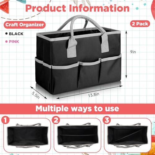 Tellingyou 2 Pcs Art Craft Tote Bag Teacher Craft Organizers and Storage Bag Desktop Tote Supply 600d Oxford Classroom Organizer Caddy Gift for Crafters Christmas Office(Black, Pink) - color: Black, Pink
