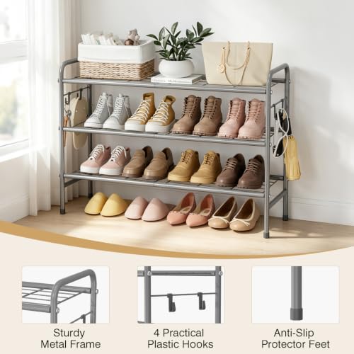 VILICK Metal Shoe Rack for Closet 33" Wide Shoe Organizer for Entryway - color: Grey