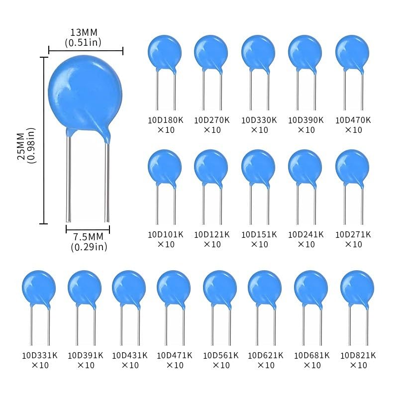 18Values 180PCS 10D Varistor 18V-820V Voltage Dependent Resistors Kit