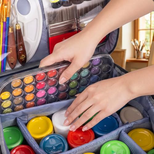 JJRING Acrylic Paint Organizer Bag With Adjustable Dividers, Grey - color: Grey