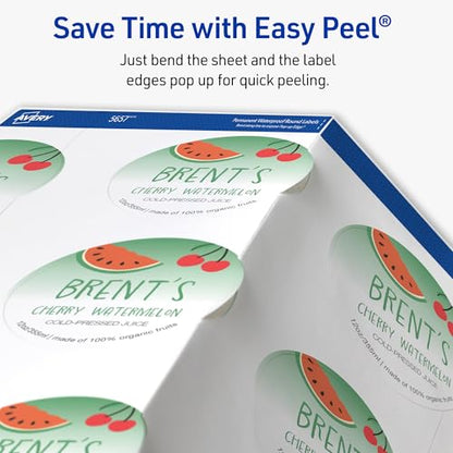 Avery Durable Waterproof Labels, Sure Feed Technology, 2" Diameter, Matte White, Laser/Pigment-Inkjet Printable, 96 Blank Labels, Great for Food Containers, Product Merchandising, and More (5657) - style: 96 labels