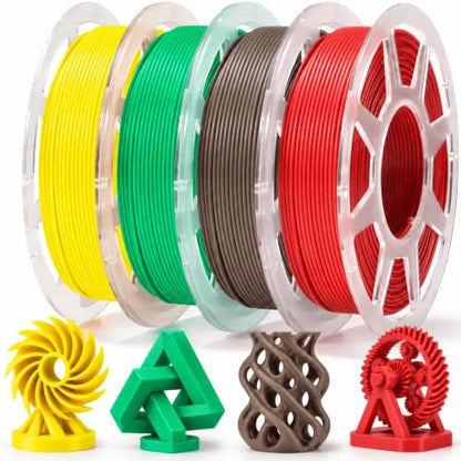 Pre-Dried PLA Basic 4x250g Bundle with Spool for Bambu Lab 3D Printers, Multicolor 1.75mm 3D Printing Filament, Green+Red+Yellow+Cocoa Brown - color: 4*250g-green+red+yellow+cocoa Brown