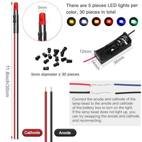 Saysurey 63 Pcs 12 V LED Dollhouse Lights Kit, Miniature LED Lights, 5 mm - size: 5 mm