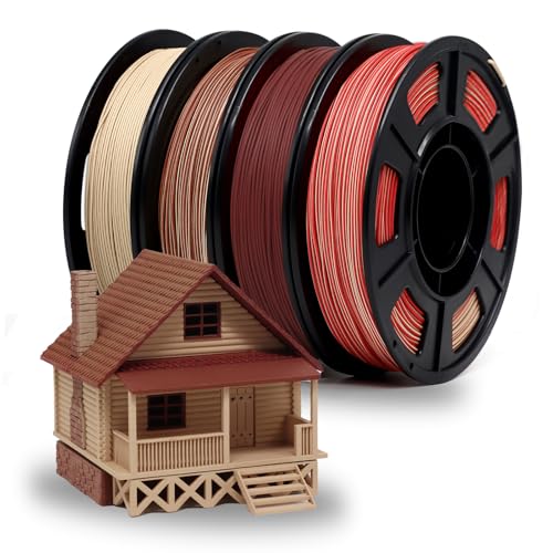 YOUSU 3D Printer Filament Bundle, Wood PLA Filament 1.75mm, Multicolor 3D Printer Filament, Add More Than 30% Real WoodFiber, Maple, Cherry, Mahogany, Bamboo,Fits for Most FDM 3D Printers,250g*4 Pack. - color: 7-wood Pla 250g*4