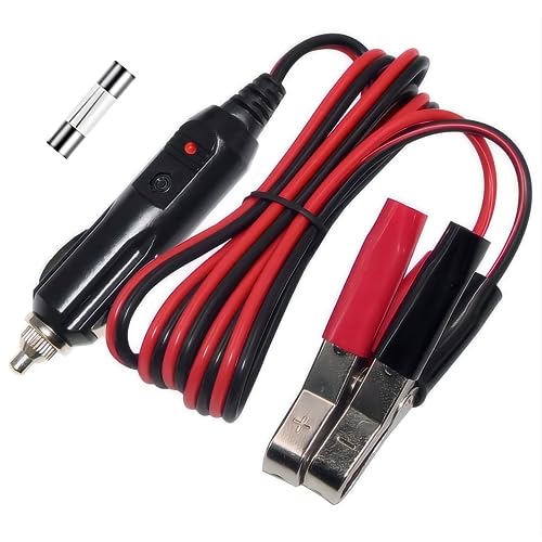 Alligator Clamp to Male Cigarette Lighter Extension Cable - 12V-24V Jumper Battery Charge Cord 3FT Automotive Electrical Clip-on Cable 16 AWG Heavy Duty 15A Fuse, with a Replacement 15A Fuse (1 Pack)