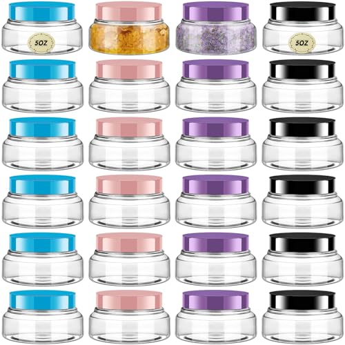 24 Pack Plastic Cosmetic Jars with Lids Label, 5 oz, Multicolor - color: Multicolor, size: 5 oz