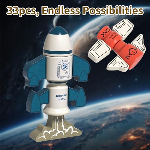 DIY Magnetic Robot Building Toy for Kids 3-5, 33 PCS STEM Stacking Playset with Storage Box, Rocket Robot Creative Kit, Kid Magnet Toys Gift for Years Old Boys & Girls (Christmas Birthday) - color: Rocket