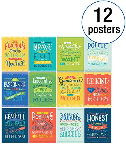 Carson Dellosa 12-Piece Positive Affirmations Posters, Motivational 8.5" x 11" Wall Decor, Growth Mindset Art Set for Bulletin Board, Classroom, Office Decorations, School Counselor Office Must Haves - style: Positive Character Traits