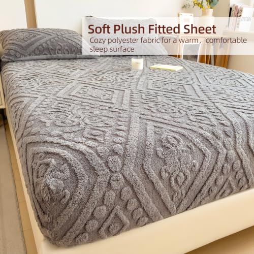 European Damask Embossed Plush Fitted Sheet,Cal King,Dark Gray,72x84inch - color: Dark Gray, size: California King(72"x84")