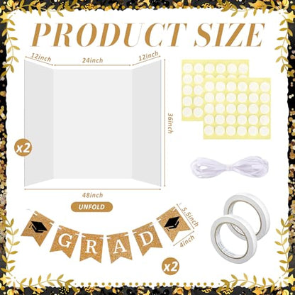 Eaasty 4 Pack White Trifold Poster Board 48 x 36 Inch Corrugated Display Boards with Banners Foldable Picture Posterboard for School Projects Science Fairs Photo Displays Graduation Exhibitions - size: Large