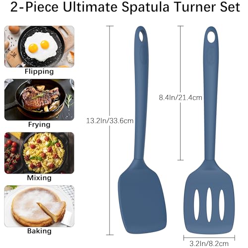 Coukre 2 Pack Silicone Spatula Set,High Heat Resistant, BPA-Free - color: PureDarkBlue
