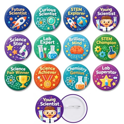 WILLBOND 72 Pcs Science Party Favor Pins Science Buttons Bulk, Motivational - color: Motivational