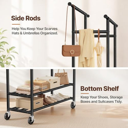 Heavy Duty Clothes Rack, Double Rod Garment Storage Organizer, Black - color: Black