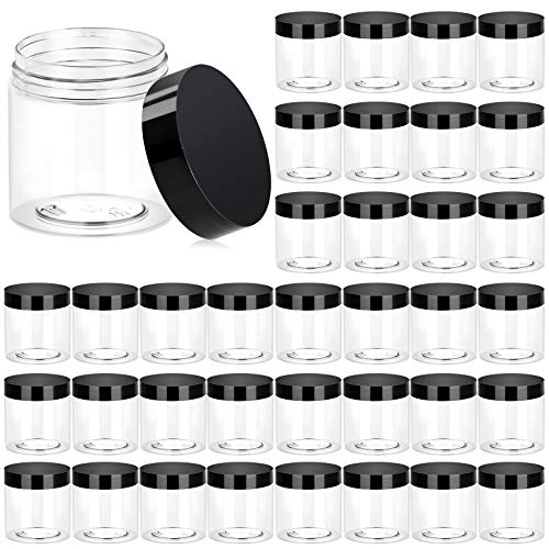 Eternal Moment 36 Pack 4 OZ Plastic Jars Clear Cosmetic Container with Lids - color: Black Lid, size: 4 Ounce