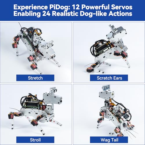 SunFounder PiDog AI Robot Dog Kit for Raspberry Pi 5/4/3B+/Zero 2W, Openclaw LLMs ChatGPT/Gemini/Grok, Voice&Video Recognition, Python, App, Gyroscope, Camera (RPI NOT Included) - color: Pidog