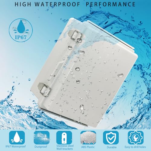 Waterproof Electrical Box with Mounting Plate, IP67 Junction Box Stainless Steel Latch Hinged Grey Cover Project Enclosure with Wall Bracket and 2 Glands 8.3" x 6.3" x 3.9" - color: Grey, size: 8.3" x 6.3" x 3.9"