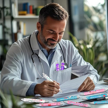 Idealmuzik Nurse Appreciation Week Ballpoint Pens Set of 10 – Nurse Theme Pens with Stethoscope, Heart & ECG Designs and Encouraging Quotes – Smooth Black Ink Pens for Hospital, Office, and Daily Use - color: Medicine