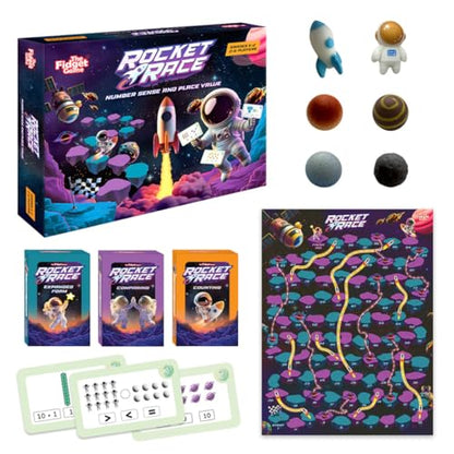 The Fidget Game Rocket Race - Math Board Game for Kids Ages 5-8 Grades K-2