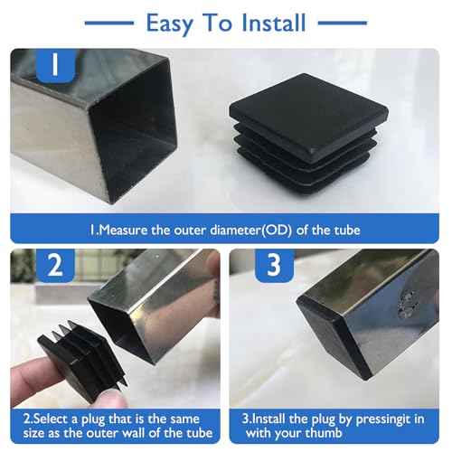 16 PCS 1-3/16"x 1-3/16" Black Square Tube End Cap Plastic Plugs - color: Black, size: 1-3/16" (2-4 mm) - 16 pcs
