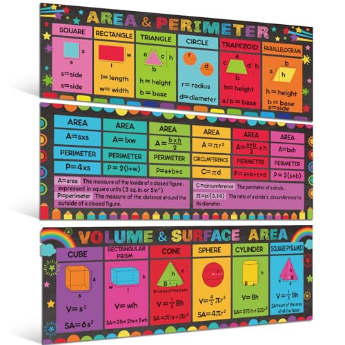 Pasimy 3 Pack Math Posters Mathematics Educational Banners Decor Math Bulletin Board Charts Mathematics Posters Wall Decor for Elementary Middle School Classroom Decorations(Geometry) - style: Geometry