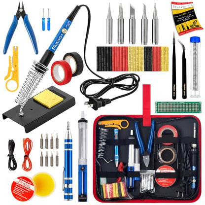 Soldering Iron Kit, 60W Soldering Iron Adjustable Temperature 25-in-1, 5 Solder Tips, Solder Wire, Desoldering Pump, Wire Cutter, Heatshrink Tubes Welding Kit for Electronics Repair Hobby 120V US Plug - color: Black/Red Soldering Iron Kit 3
