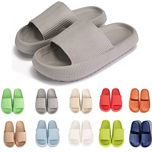 rosyclo Cloud Slippers for Women and Men Massage Thick Sole Non-Slip Shower Slippers Bathroom Super Soft Comfy House Cloud Slide Slippers for Indoor and Outdoor - color: Grey, size: 7-8 Women/6-7 Men